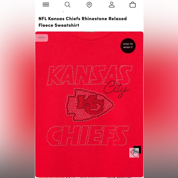 NFL Kansas Chiefs Rhinestone Relaxed Fleece Sweatshirt Torrid Size 1 NWT - Picture 3 of 4